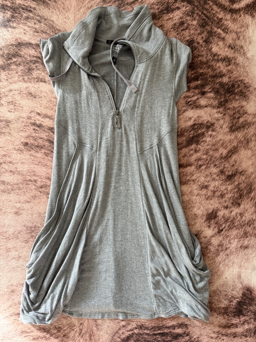 Kensie Gray Half-Zip Short Sleeve Tunic with Side Drape